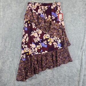 Mossimo Supply Co Womens XXL Burgundy Floral Ruffle Asymmetrical Maxi Skirt NWT